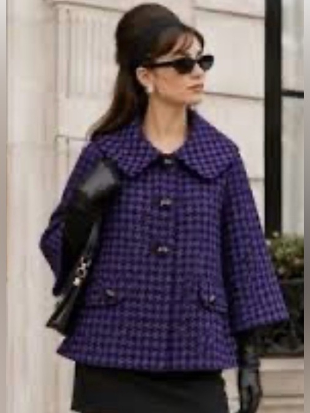 Mac & Jac Purple & Black Houndstooth Women's Crop Coat with Peter Pan Collar XL